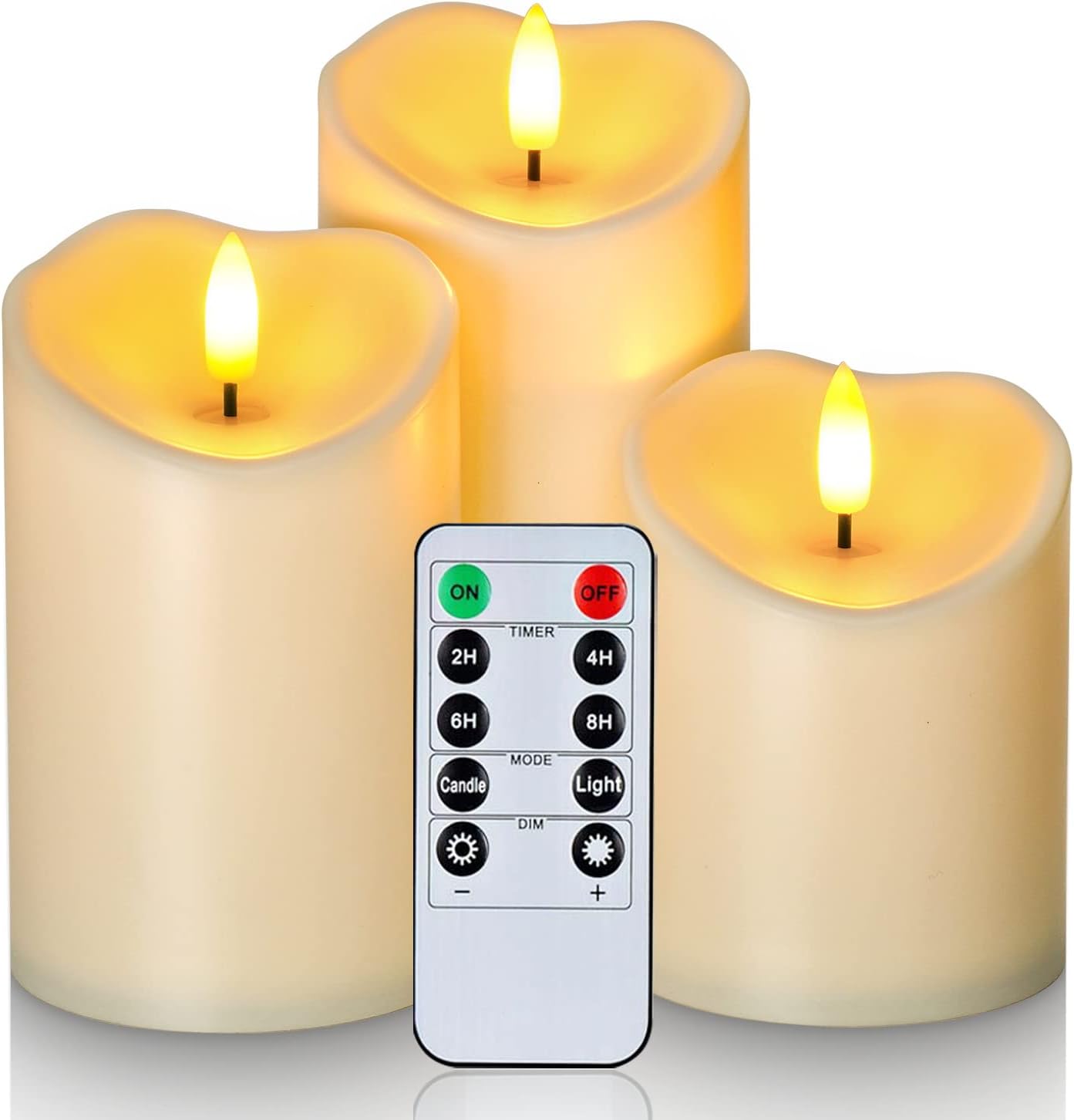 HomemoryLED Candles with Remote Timers - Battery Operated, Electric Fake Plastic, Dark Ivory, Outdoor Waterproof Set of 3