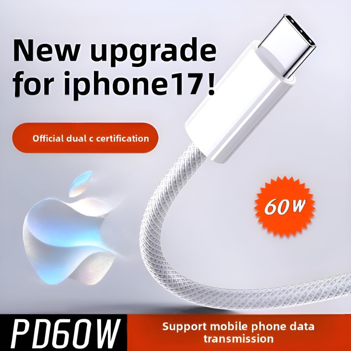 Cavo di ricarica da USB-C a USB-C (confezione da 2 m), cavo di ricarica veloce, cavo da 60 W da tipo C a tipo C, adatto per iPhone 16/15 Pro Max Plus 16E, iPad Air/Pro, cavo intrecciato in