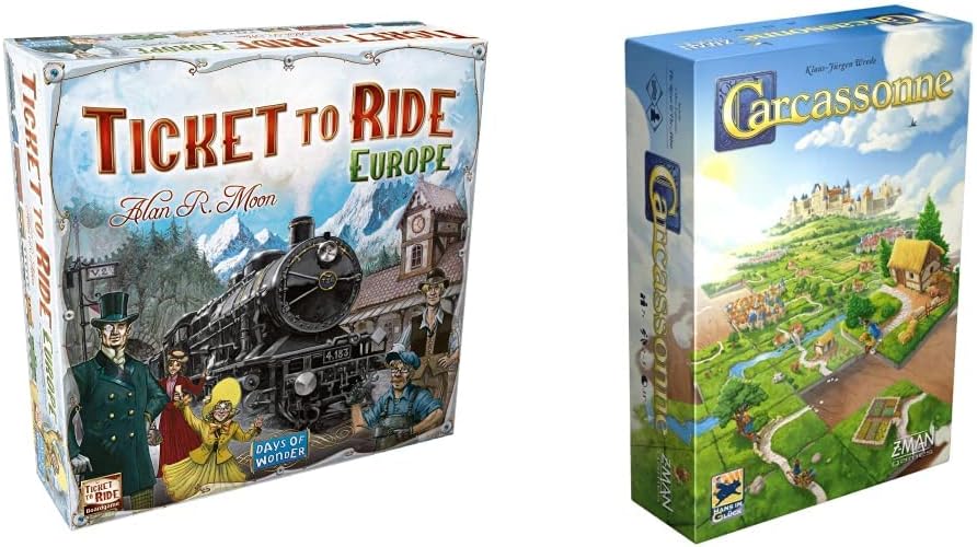 Days of Wonder | Ticket to Ride Europe Board Game & Z-Man Games | Carcassonne | Board Game | Ages 7+ | 2-5 Players | 45 Minutes Playing Time