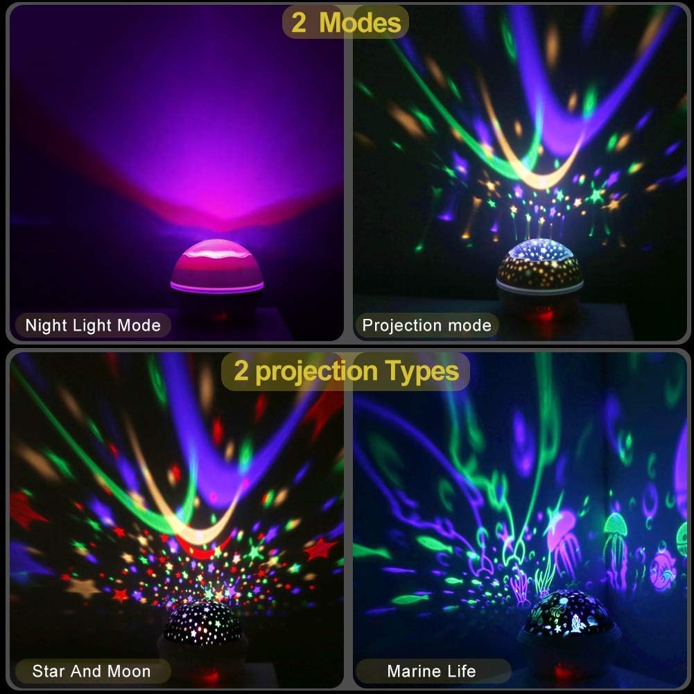 Night Light Projector – Star/Ocean with Fish Dolphin Shark All-in-one Light Projector for Kids, Colorful Rotating Projection Night Light Gift for Boys Girls (Black)