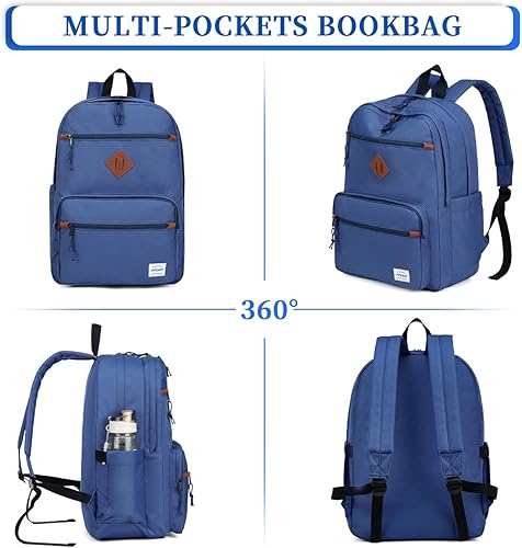 Miniatura 8 de RAVUO Mochila escolar ligera para hombre, con 2 compartimentos, mochila clásica básica para mujeres, adolescentes, niños y niñas, Azul, Casual