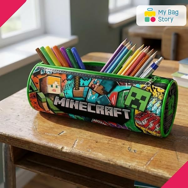 mybagstory | Étui à Crayons Minecraft Blocky Boom 22 cm | Trousse Scolaire Garçon Verte en Polyester | Grande Capacité pour Stylos et Feutres | Idéal Rentrée des Classes et Cadeau Gamer - 2