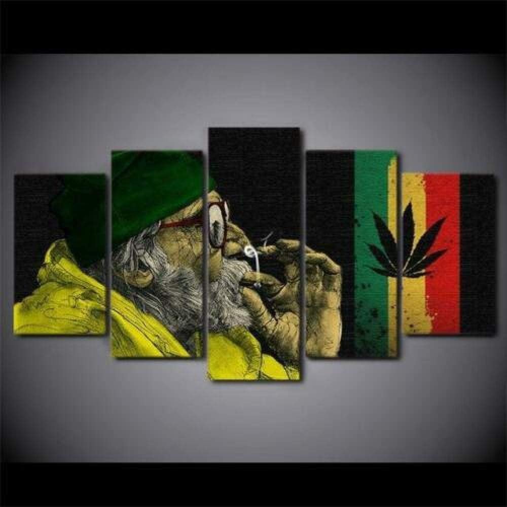 yuanjun 5 Juegos De Pinturas Impresión HD Pintura De Arte De Pared Pintura Moderna Pintura De Decoración del Hogarimpresión De Lienzo XXL Marihuana Cannabis Marihuana 420 Marihuana Ancianos Fumar