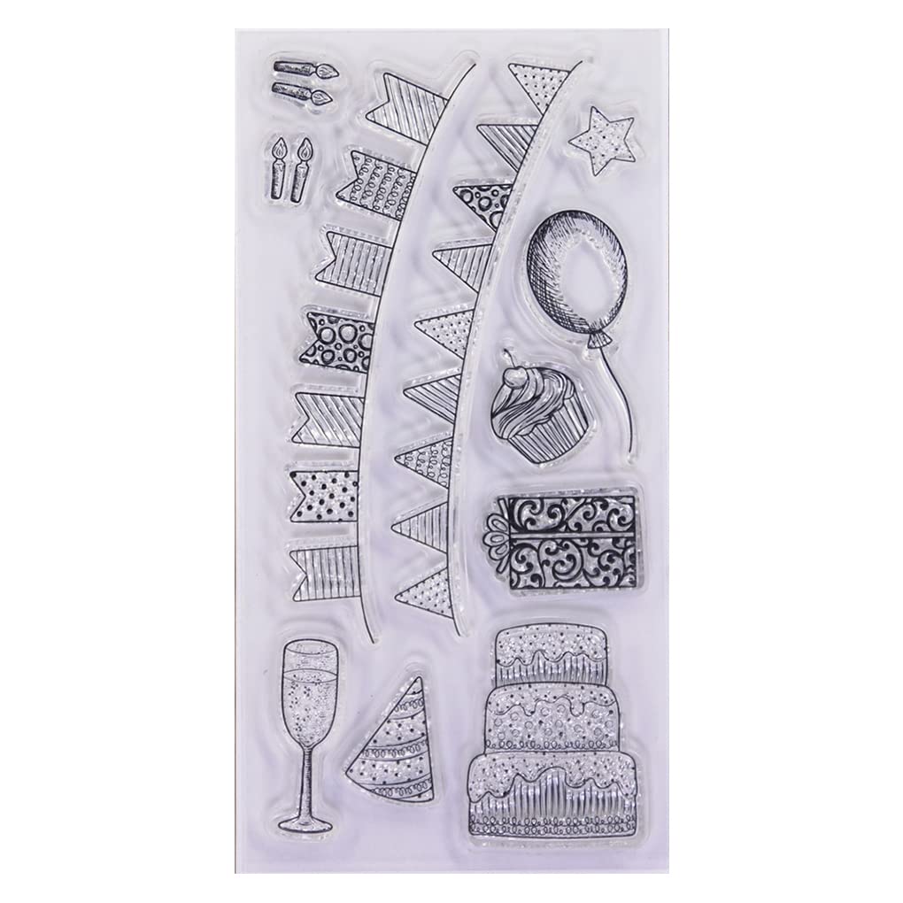 KWELLAM Happy Birthday Bunting Balloon Cake Giftbox Candle Clear Stamps for Card Making Decoration and DIY Scrapbooking 22051810