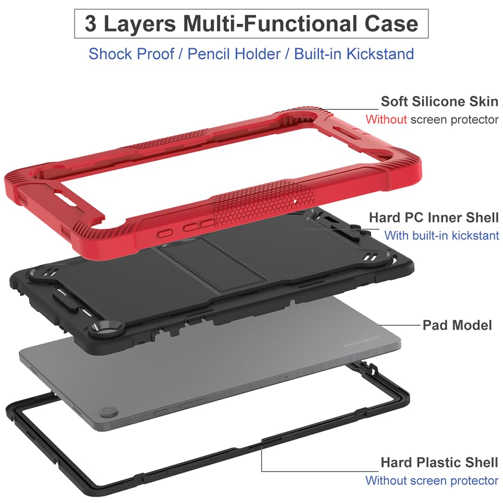 Image of ProElite Cover for Samsung Galaxy Tab A11 Plus 11 inch / A9 Plus 11 inch Case, Rugged Shockproof Heavy Duty Back Case Cover for Samsung Galaxy Tab A9+ /A11+ 11 inch, Red