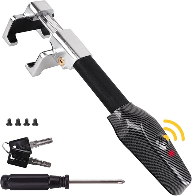 Turnart Premium Steering Wheel Lock with Alarm, Anti-Theft Device with 120 dB Super Loud Siren, Universal Fit for Cars, Trucks, Vans and SUVs, 2 Keys