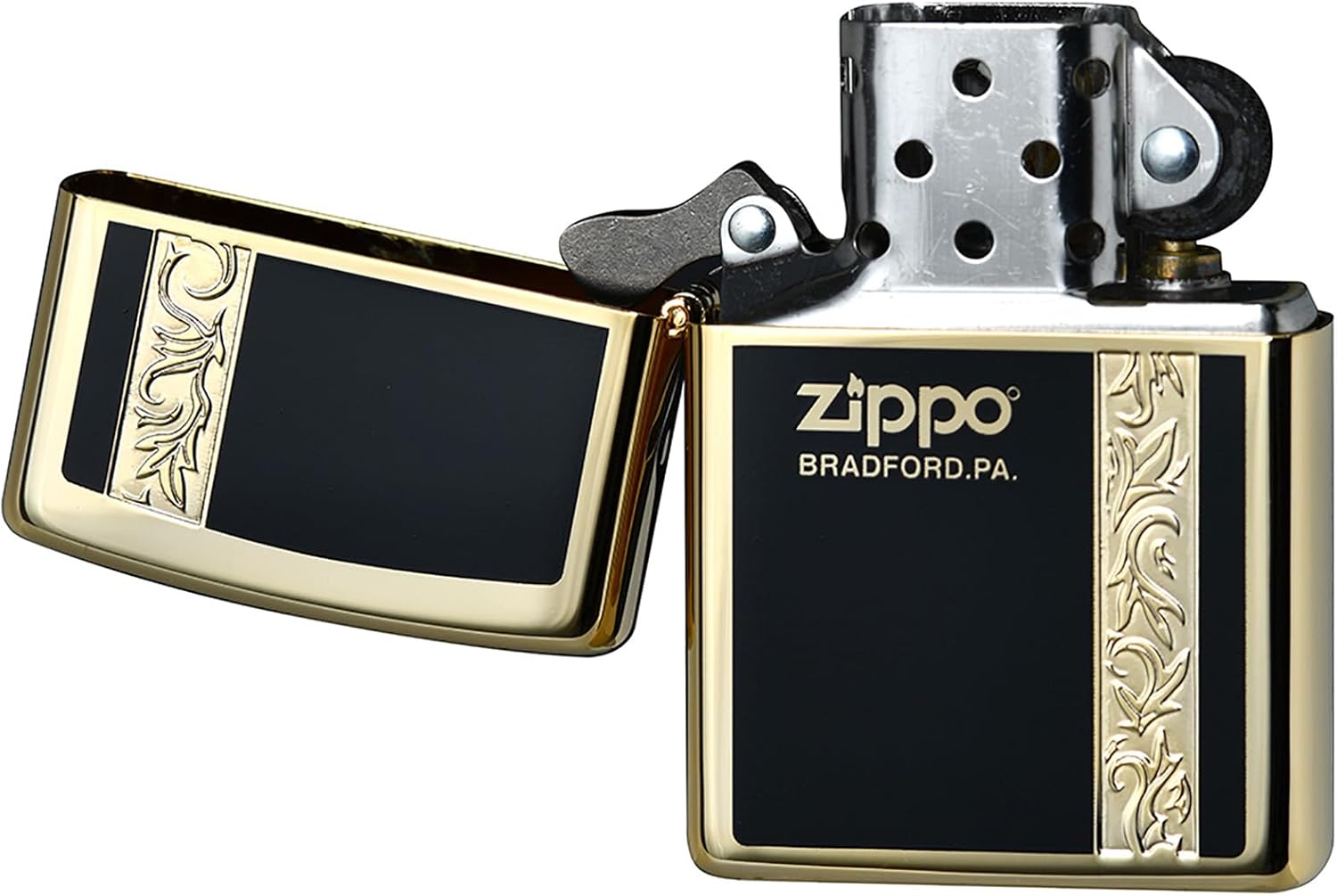 Zippo 2GBK-VERZARA Windproof Brass Lighter Double-Sided Vertical Line with Special Stickers, Gold