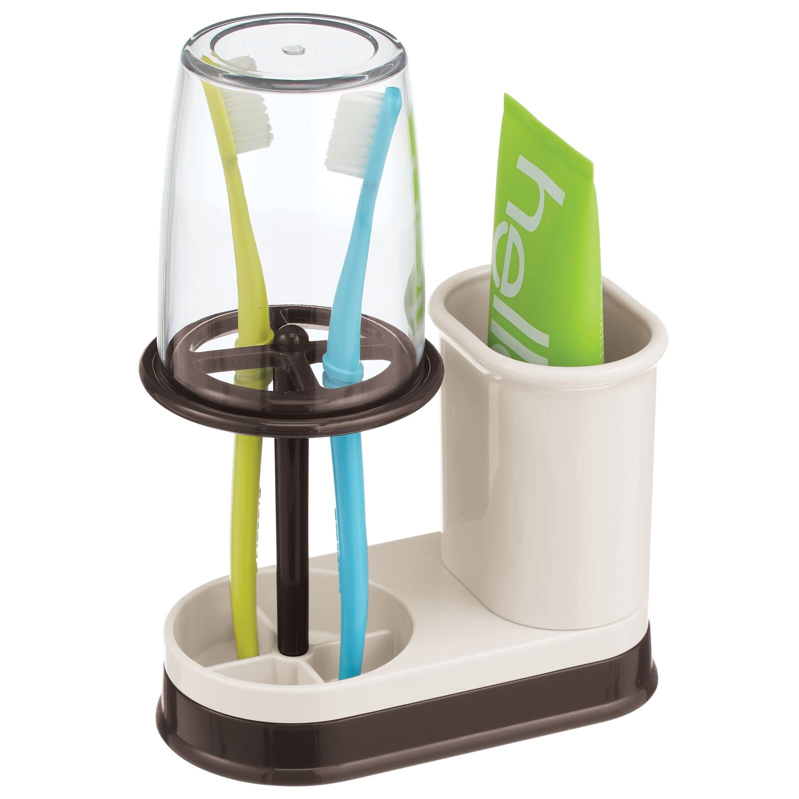 mDesign Plastic Toothpaste and Toothbrush Holder Center with Cup Cover - Organizer for Bathroom Vanity Countertop - Holds