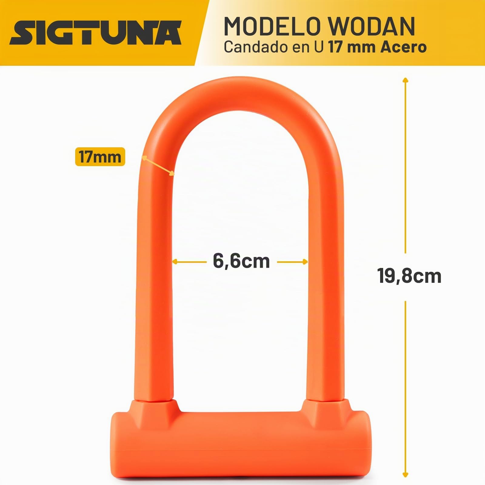 SIGTUNA Candado para bicicleta – Candado en U resistente de 17 mm, 3 llaves de alta seguridad para bicicleta de carretera, bicicleta eléctrica, bicicleta plegable, bicicleta de montaña