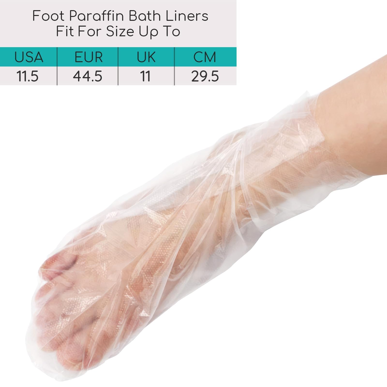 100 calzini usa e getta in plastica per pedicure piedi, cera paraffina trattamento termale, fodere da bagno in cera paraffina per piedi, calzini trasparenti