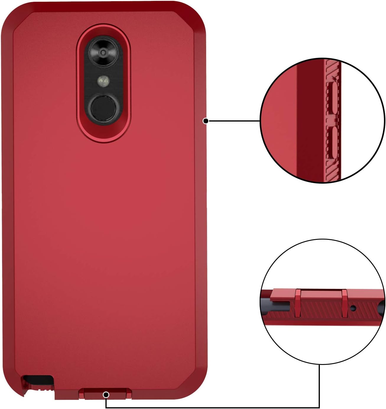 Annymall Case for LG Stylo 5 Case, Tri-Layer Heavy Duty [with Built-in Screen Protector] Hybrid High Impact Resistant Rugged Full-Body Shockproof Cover for LG Stylo 5 (Red/Black)