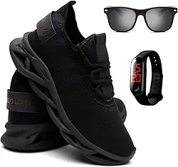 Kit Tênis Masculino de Corrida e Caminhada + Óculos de Sol Madeirado e Relógio
