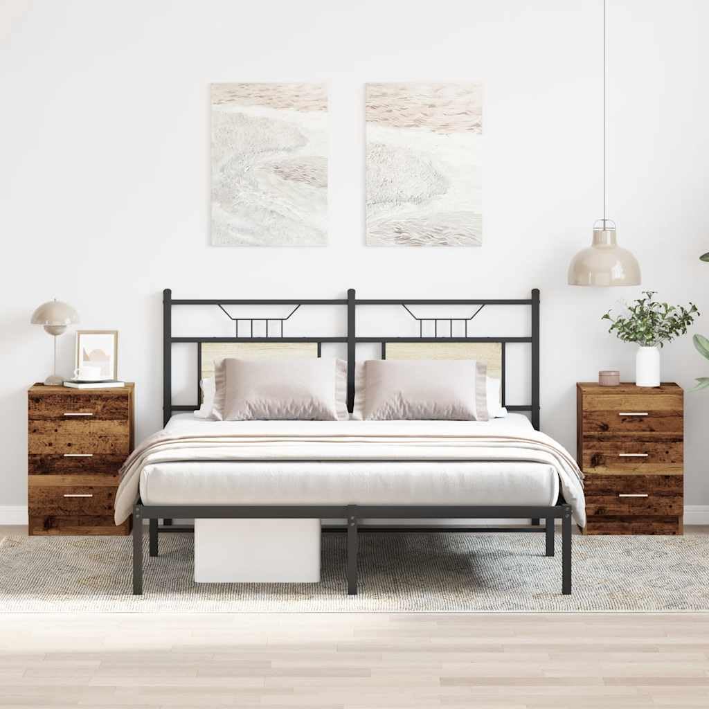 vidaXL Mesitas Noche 2uds Madera contrachapada Madera Vieja 38x35x55cm, mesita de Noche, Mueble de Cama, Mesa Auxiliar para Dormitorio