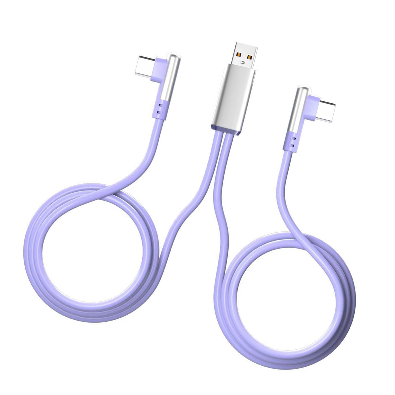 Kalttoy Bend USB Type C Splitter Cable 66W Fast Charging 480Mbps Data Transfer for Mobile Gaming & Multiple Device Charging Usb C Splitter Cable Double Bend Silicone Cord