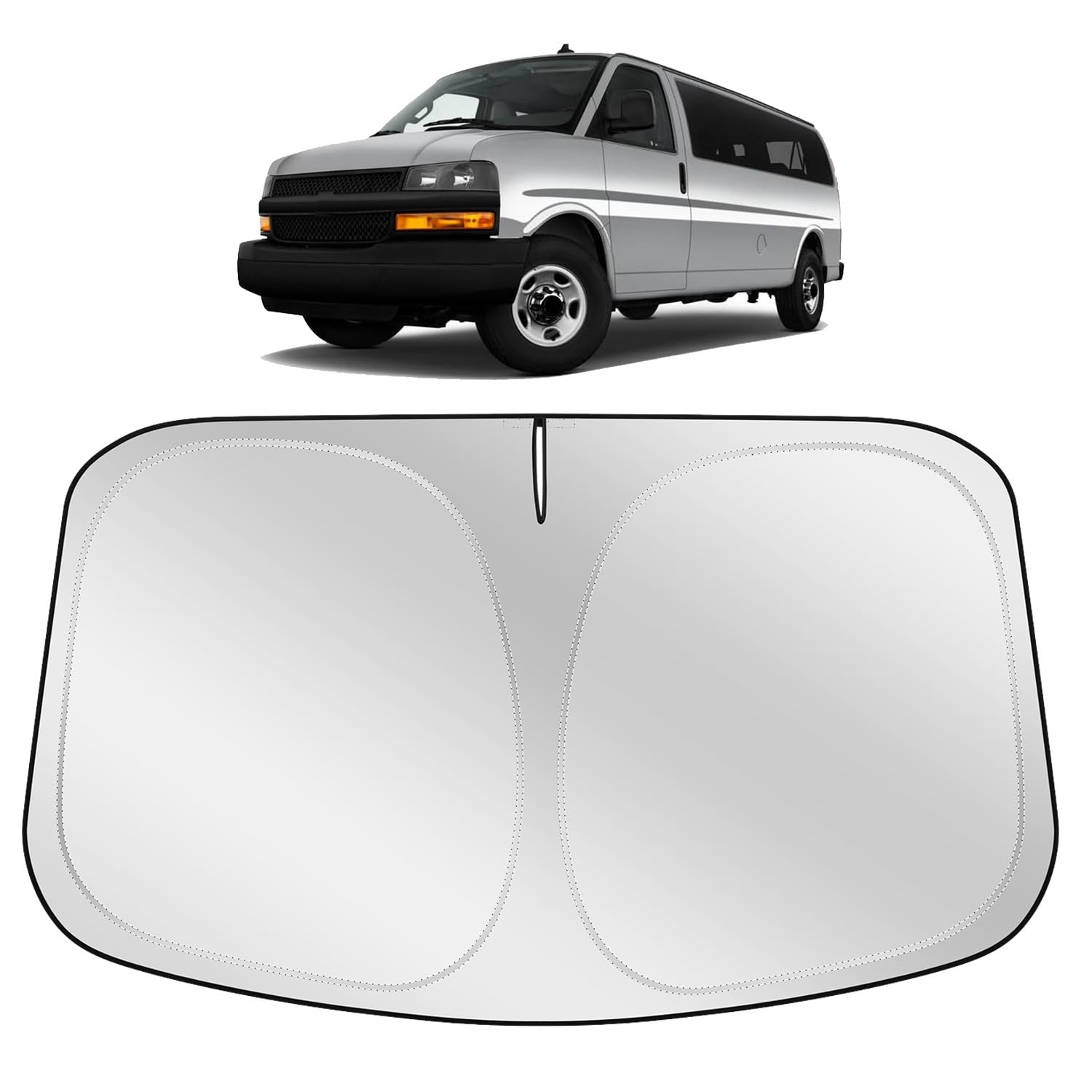 XHRING Windshield Sun Shade Sunshade Compatible with Chevy/Chevrolet Express Cargo Van 1500 3500 4500 LS LT Winter 2025 2024 2023 2022-1996 Accessories Car Front Window Sun Shield Cover