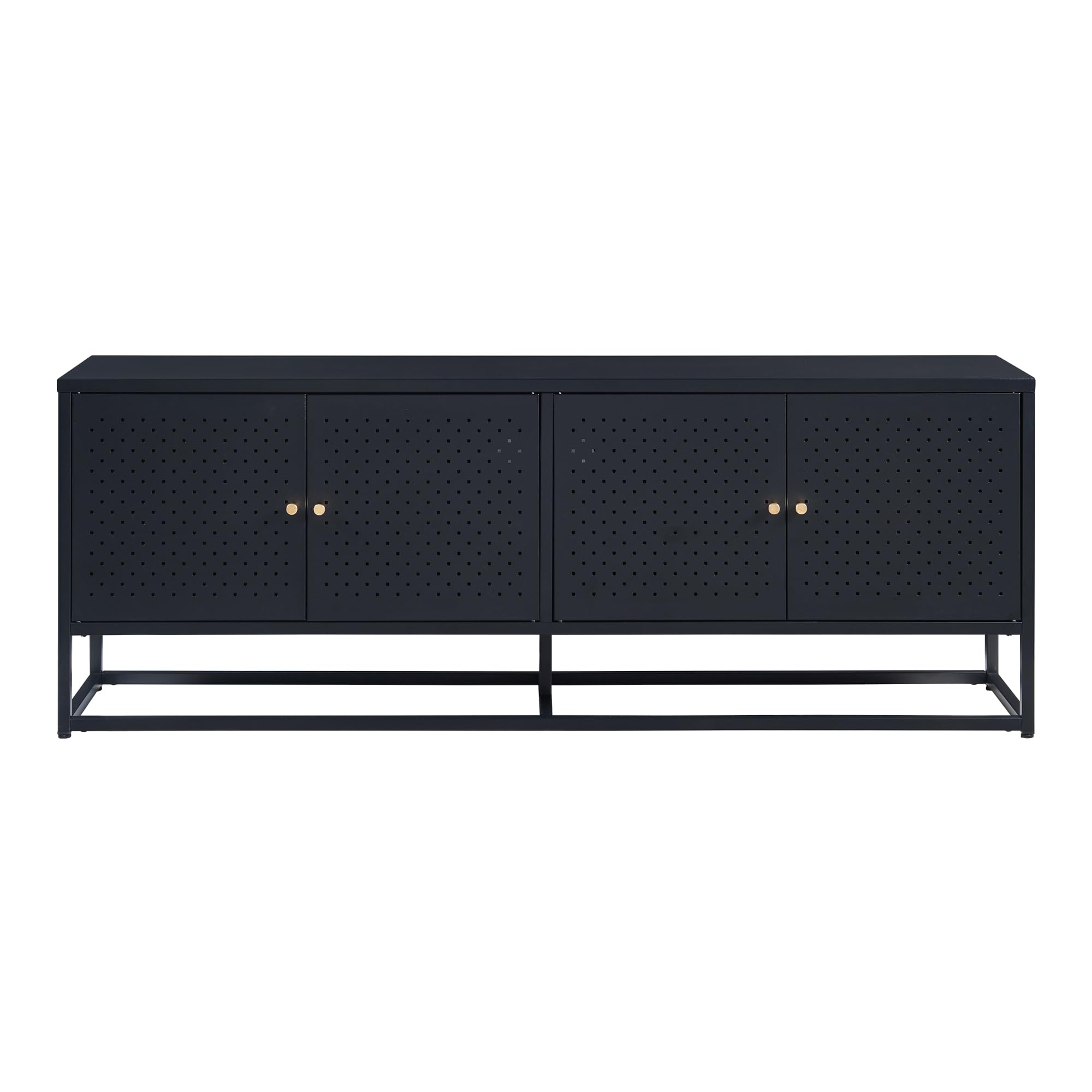[en.casa] Mobile TV a 4 Ante con 2 Scomparti Chiusi Armadio Basso Porta TV con Foro Passacavi Stand TV Centri Multimediali 153 x 35 x 55 cm in Acciaio - Nero