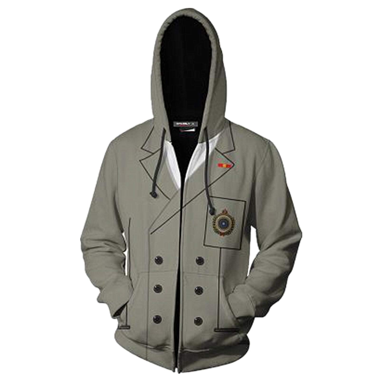 Charous Women's Grey Game Persona 5 Cosplay Hoodies,Unisex 3D Printing Zipper Sweatshirt Used For Festival Cosplay Or Gift
