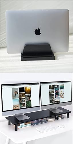 ROCDEER Soporte vertical para portátil y soporte elevador de doble monitor