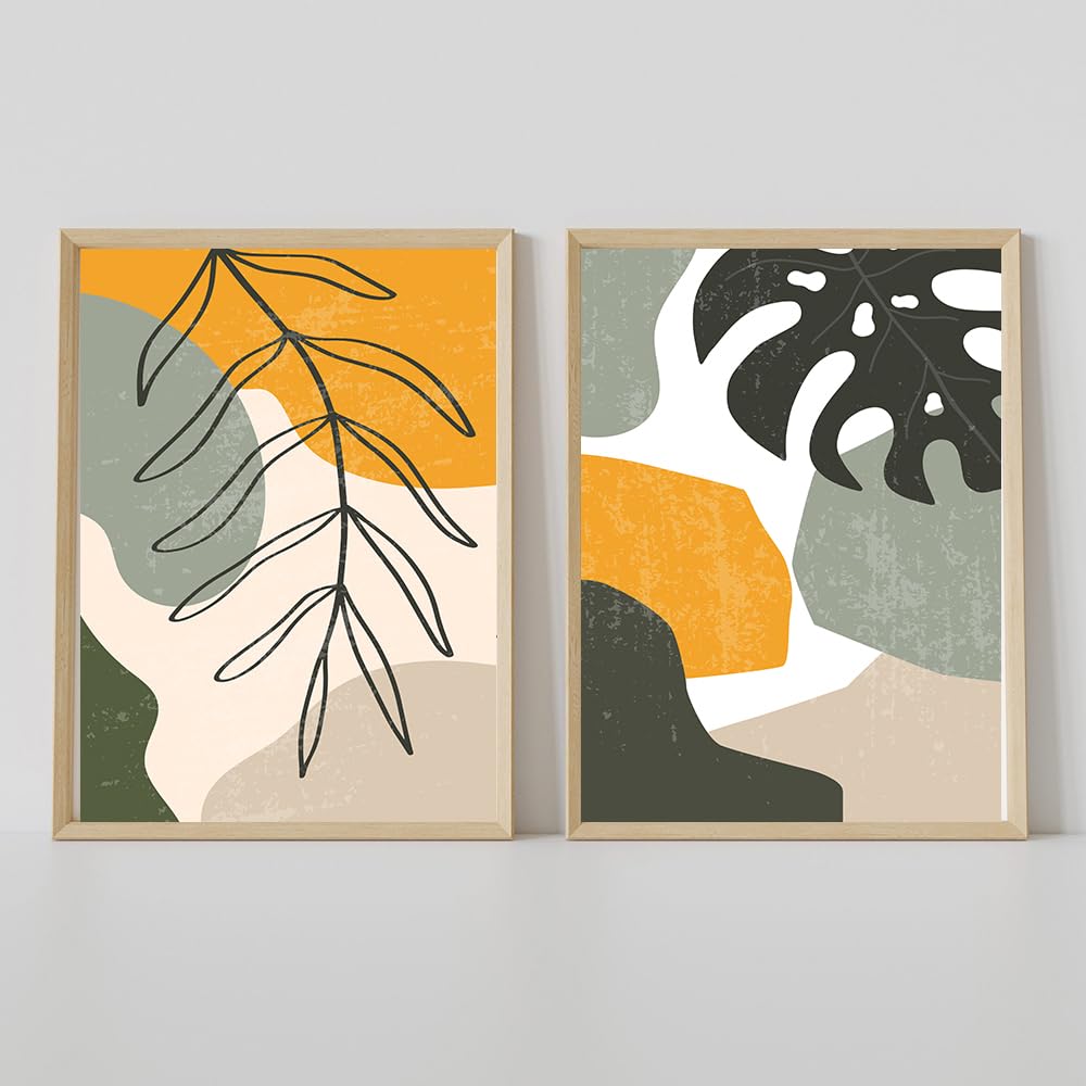 WUHBCZ Art Decor,Boho Poster Geometry Wall Art Prints Abstract Canvas Painting Leaves Print Vintage Wall Pictures for Living Bedroom Kitchen Room Decoration-30 * 50cm*2PCS (No Frame)