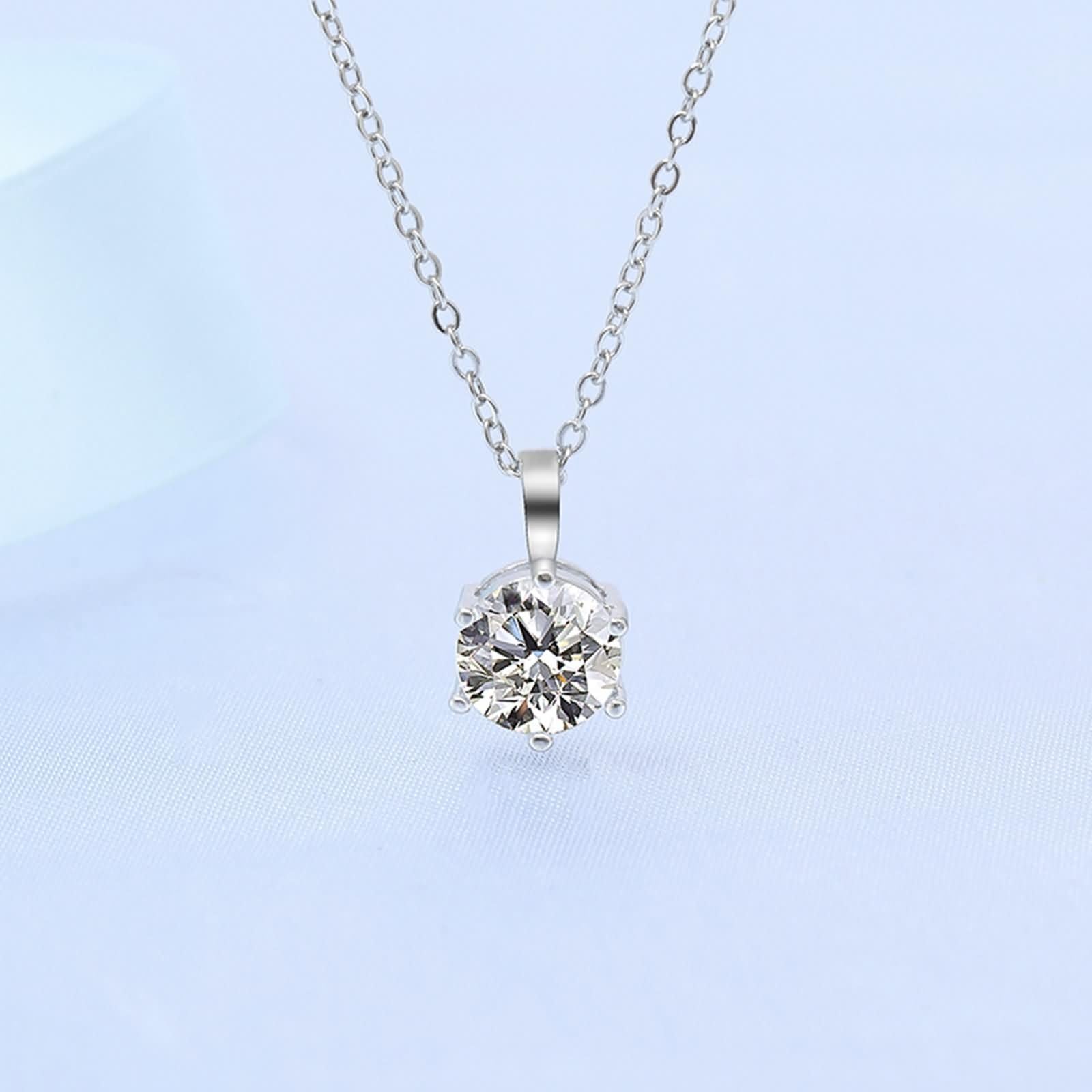 Collar de Mujer Oro Blanco 9 Kilates / 14 Kilates / 18 Kilates, Redondo con Diamante Creado, Colgante Collar de Plata para Mujer