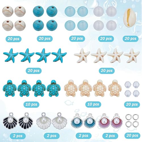 Miniatura 2 de SUNNYCLUE 1 caja de 259 cuentas de tortuga, cuentas de estrella de mar, cuentas redondas facetadas de 0.315 in, cuentas facetadas para kits de