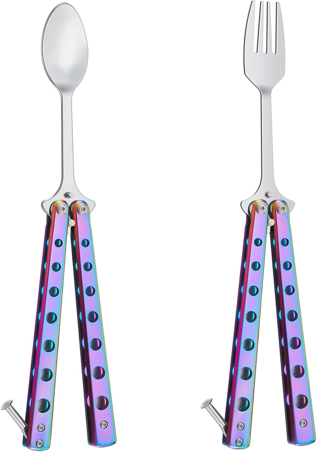 Flutesan 2 Pcs Spoon and Fork Set Stainless Steel Utensil, Colorful