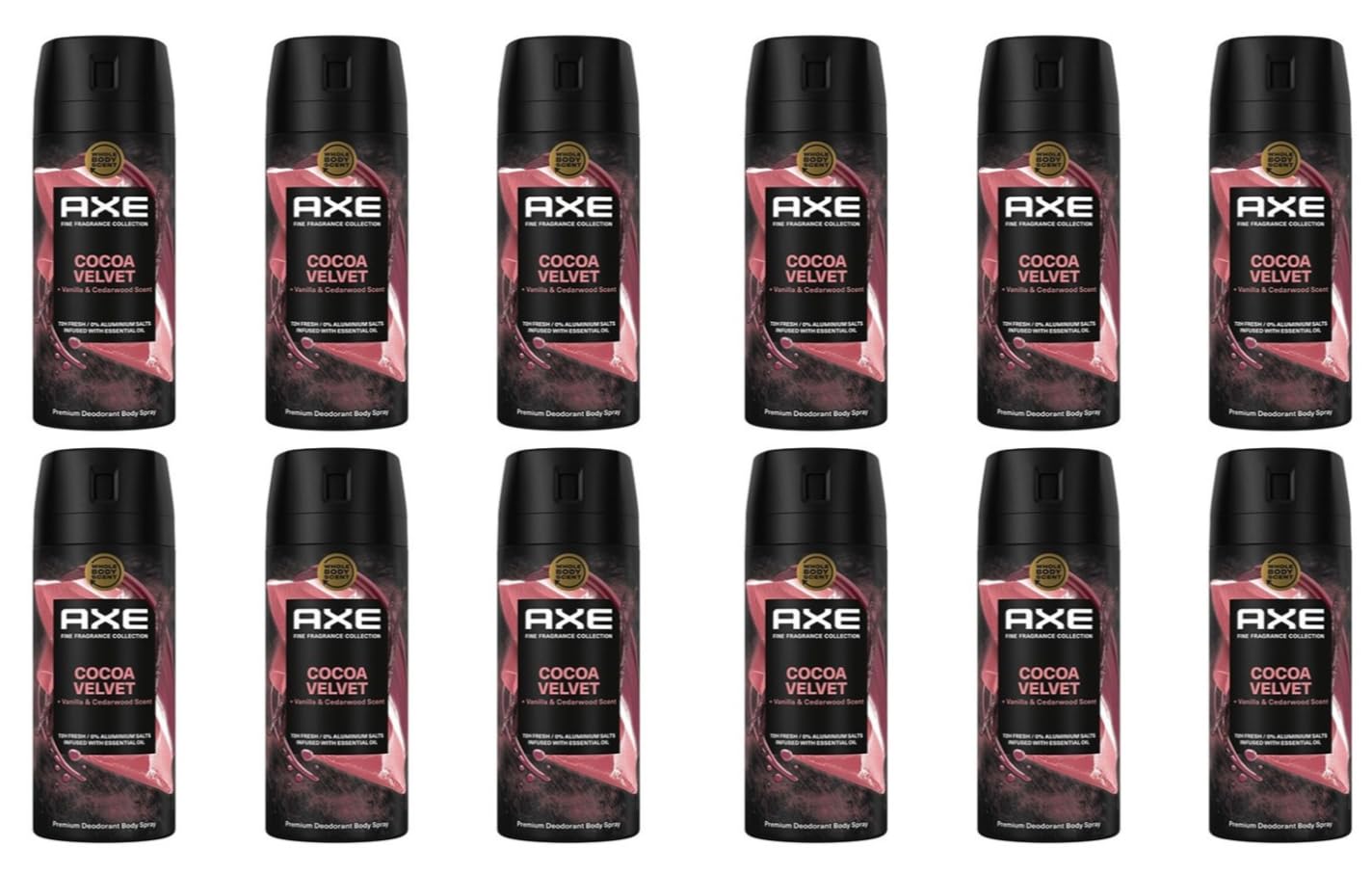 12x AXE Premium Bodyspray Cocoa Velvet 72H Fresh Bodyspray ohne Aluminiumsalze,Schutz gegen starkes Schwitzen und Körpergeruch Cocoa Velvet –Next Level Sweet!! 150ml (12er Pack)