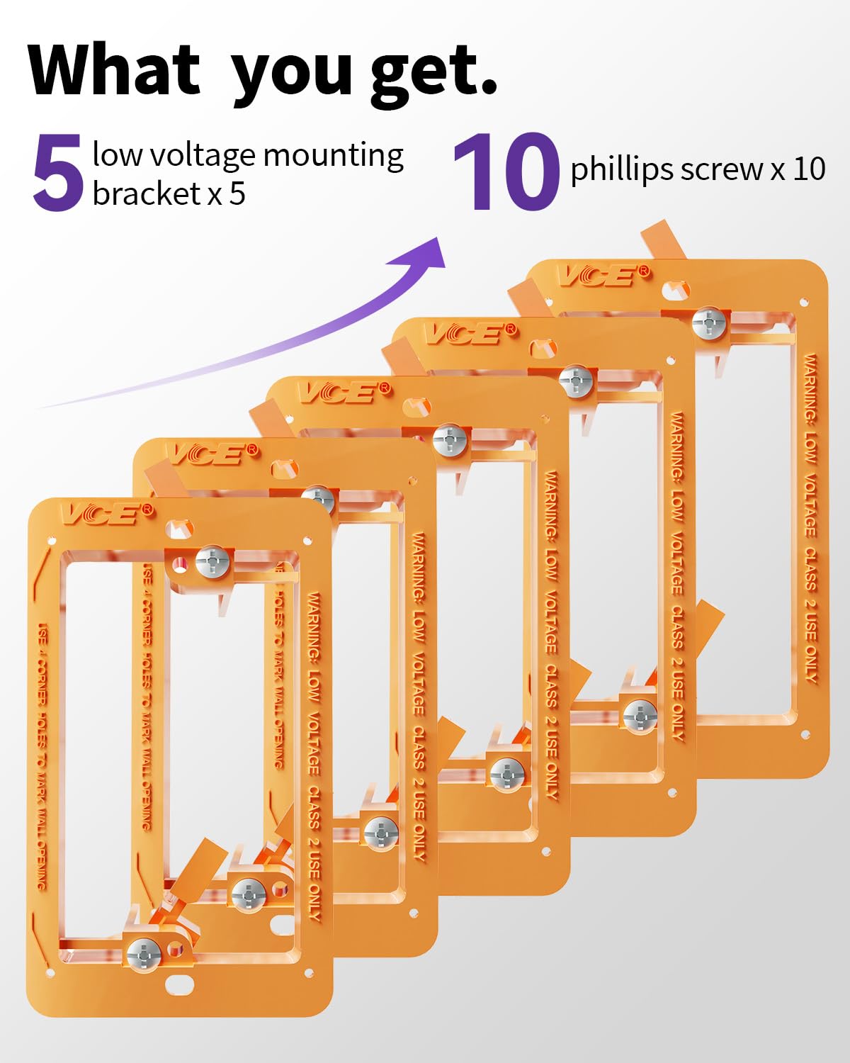 VCELINK Low Voltage Mounting Bracket, Flush Low Voltage Box, Orange 5-Pack — Amazon image 9