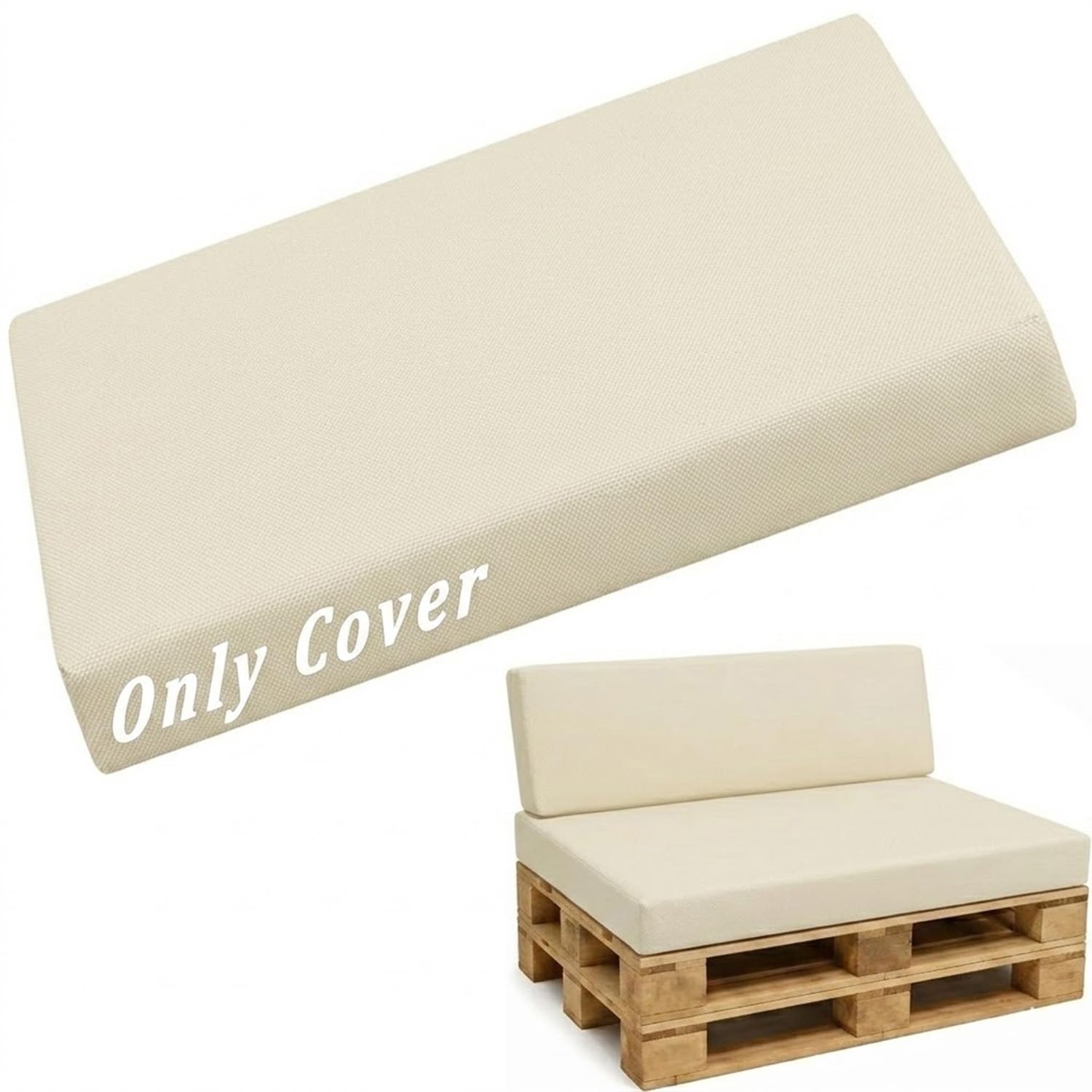 Replacement Pallet Cushion Covers 120×80 60×40 120×60 120×40, Waterproof Oxford Patio Furniture Slipcover with Zipper, Wedge Backrest Outdoor Sofa Protector(Beige,Seat 60x120cm)