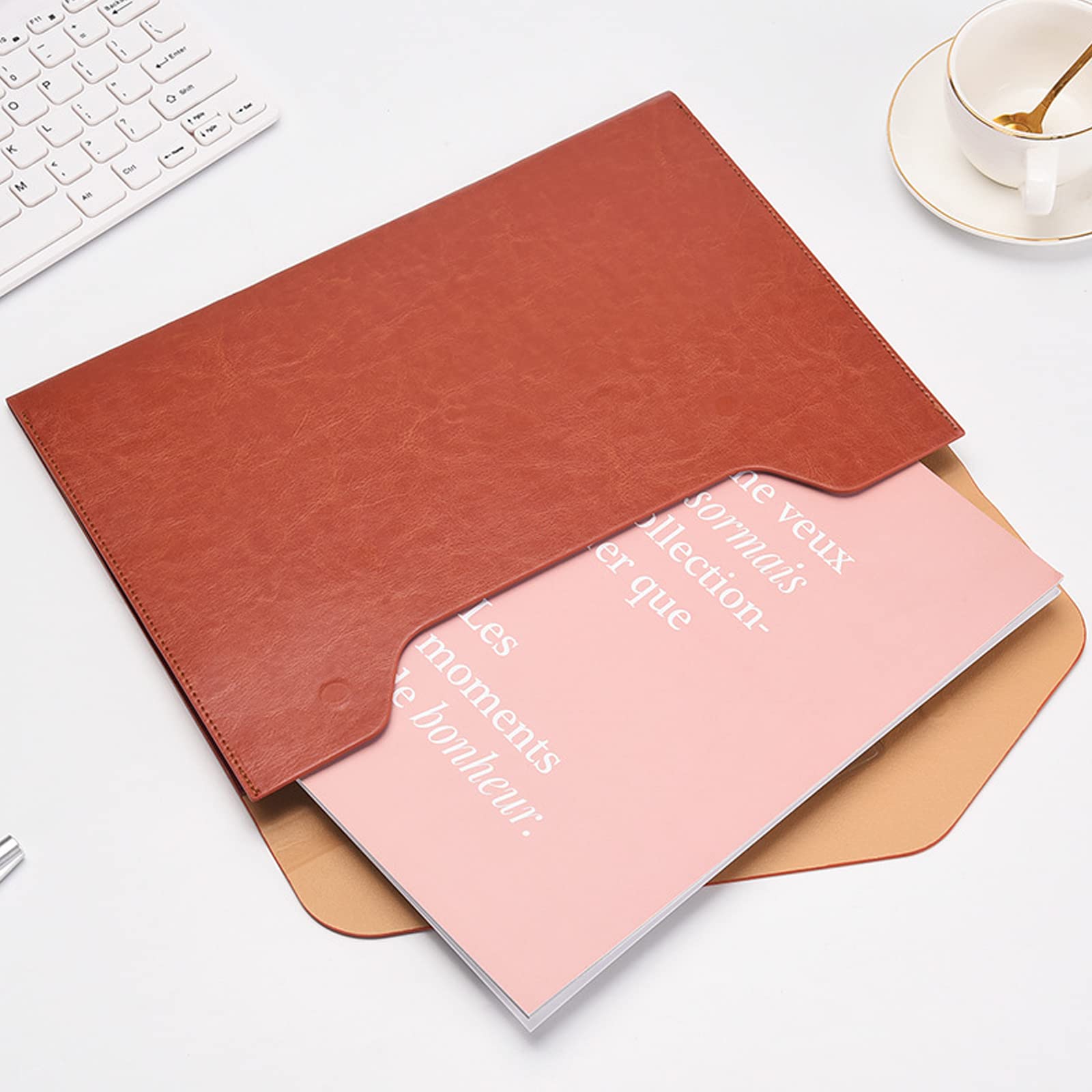 VANRA 1 Piece File Folders PU Leather Expanding Document Holder File Jacket Filing Envelope for A4 Letter Size Paper with Invisible Magnetic Closure Brown - Image 3