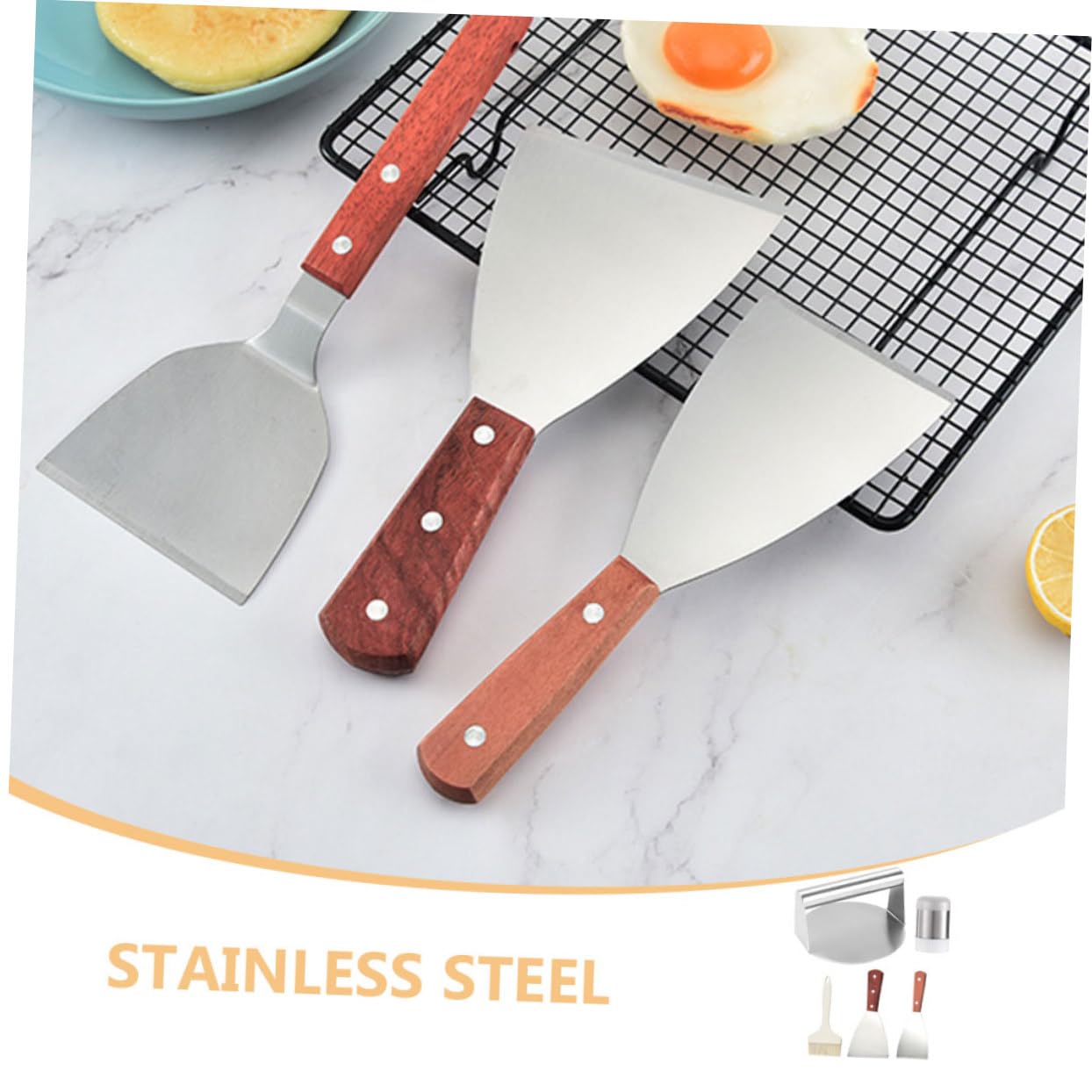Mikinona Spatola Per Barbecue in Acciaio Inossidabile Pressa Per Carne Da Barbecue Utensili Per Grigliate All Aperto e Bottiglia Condimento Accessori Per