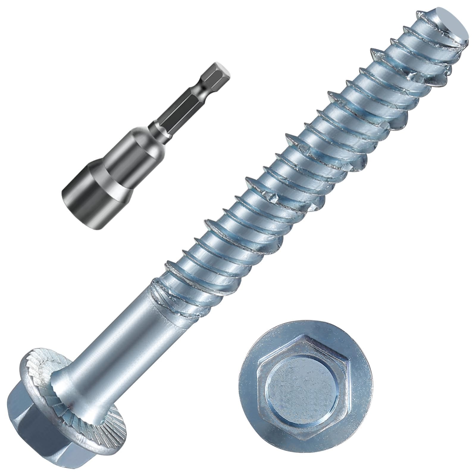 3/8" x 5" Zinc Plated Large Diameter Concrete Screw Actual Thickness 1/2"(12mm) for Anchoring to Masonry, Brick or Block (30pcs)