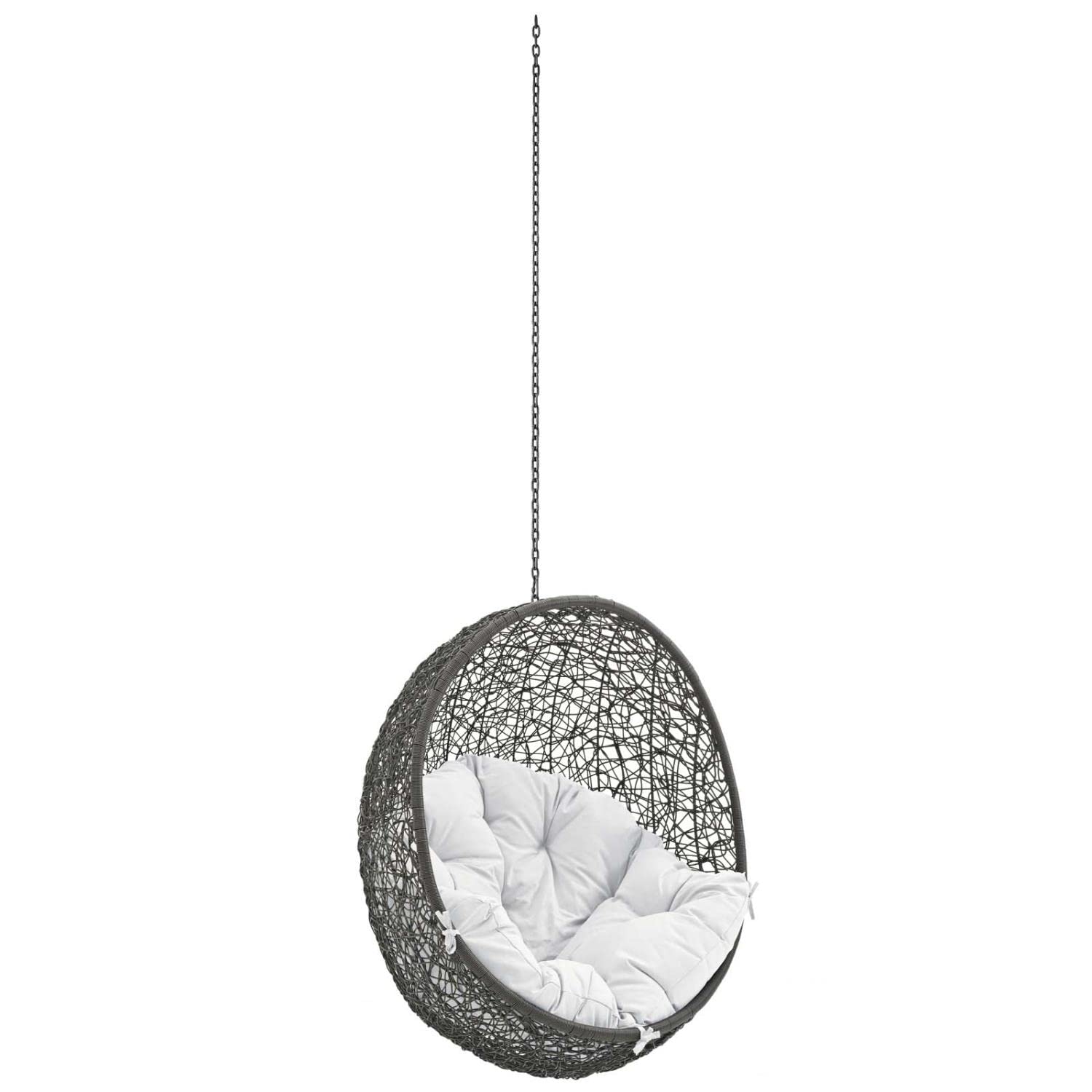 Photo 1 of ***INCOMPLETE SET/ MISSING SWING/ CHAIR CUSHION ONLY*** Modway Hide Wicker Rattan Outdoor Patio Swing Chair with Hanging Steel Chain in Gray White