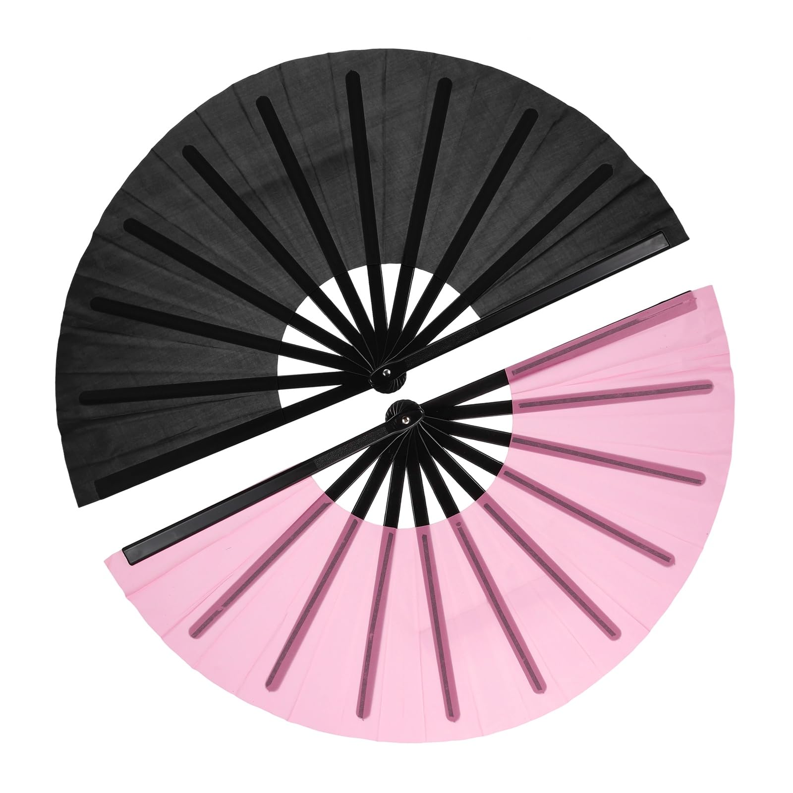 YELARXI Large Folding Fans for Line Dancing, Foldable Decorative Handheld Folding Hand Clacking Fan, 2Pcs&12.6"&Pink+Black/Black -for Women Edm Party Club Performance Dance