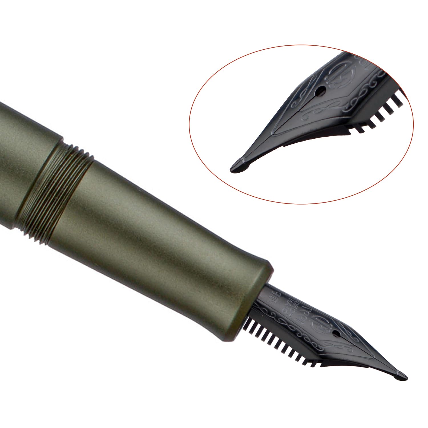 Hong Dian M2 Black Forest Mini Fountain Pen, Long Nib and Elegant Design in Short Travel Aluminium (Army Green) - Image 3