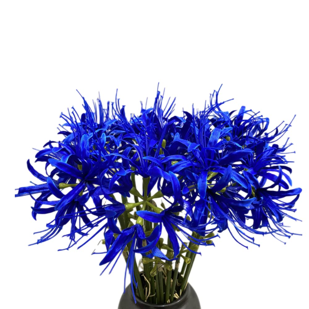 5 Stems Artificial Spider Lily Flowers 23.6 Inches Lycoris Bulbs Spider Lilies Artificial Flowers with Long Stem Real Touch for Photography Hotel Garden Decoration (Blue)