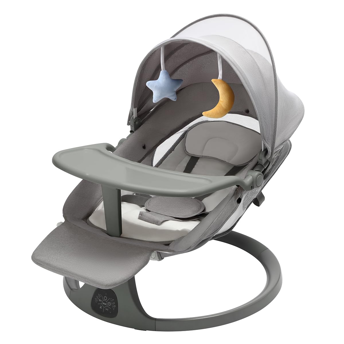 RuiHhome Electric Baby Swing for Infants - Adjustable Baby Rocker Footrest, 5 Speeds, 8 Lullabies, Adapter & Battery Operated, Bluetooth Support, Remote Control, Indoor & Outdoor Use, Gray