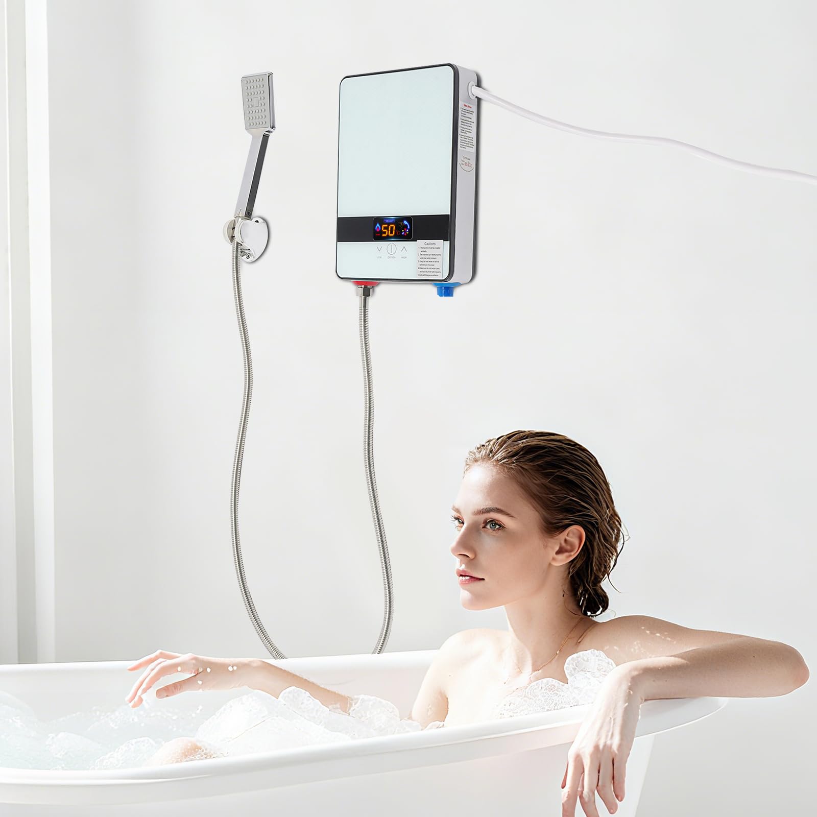 Chauffe-Eau Électrique Instantané, 6500W Chauffe-Eau avec Douchette à Main