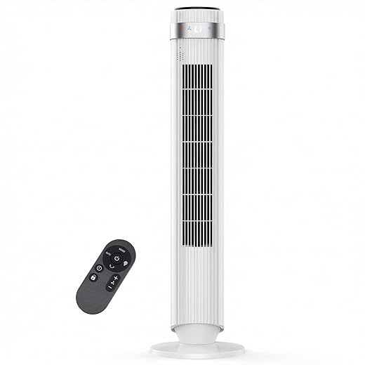 OLIXIS Tower Fan for Bedroom, 28dB Quiet Floor Standing Fan with Remote, 12H Timer, 5 Speeds, 4 Modes, LED Display, Portable Bladeless Oscillating Cooling Fan for Indoor, Home, Office - White