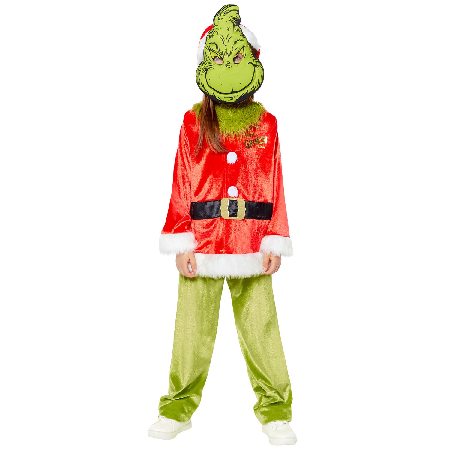 grinch christmas fancy dress Elope Men's Deluxe Grinch Costume, Conifer/Red, S/M
