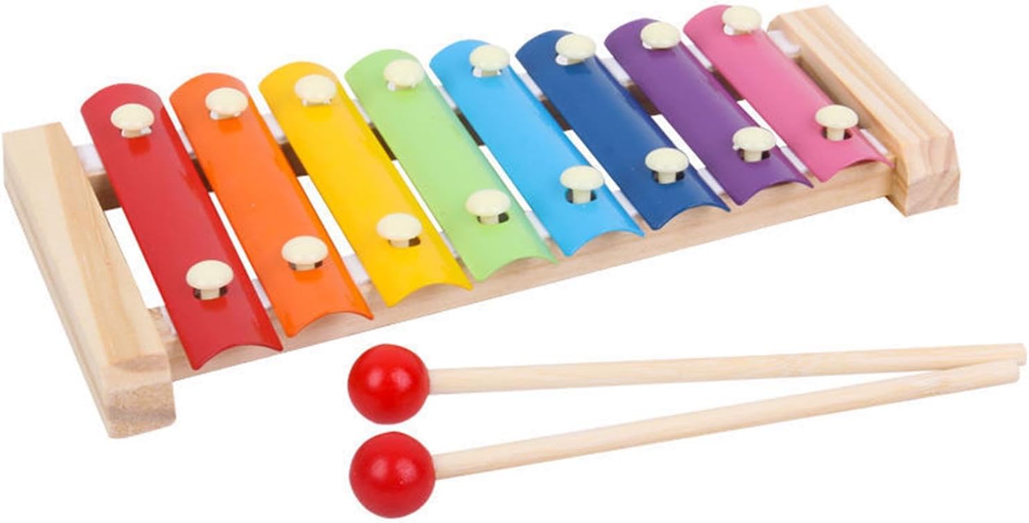 Kids Xylophone Percussion Wooden Xylophone Toy with 2 Mallets, Colorful 8-Note Educational Instrument for Music Lessons Playdates Picnics