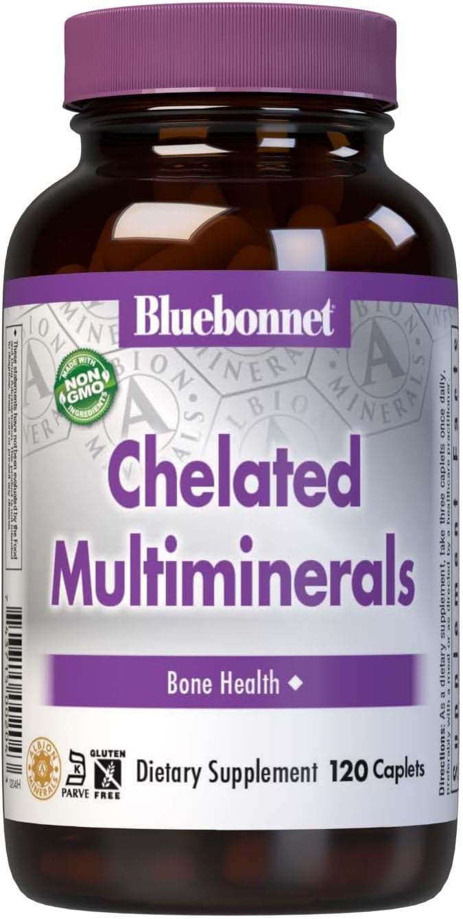Bluebonnet Nutrition High Potency Chelated Multiminerals, Albion Chelated Minerals, Soy-Free, Gluten-Free, Non-GMO, Kosher Certified, Dairy-Free, 120 Caplets, 40 Servings