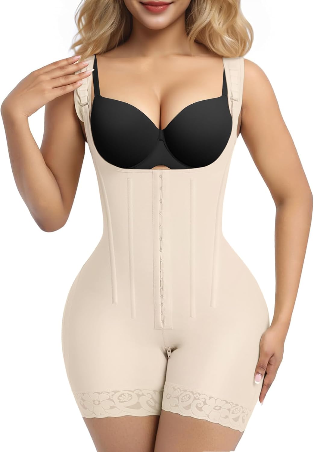 SHAPERX Women's Fajas Colombianas Tummy Control Shapewear Postpartum Butt Lifting Body Shaper with Boned Support