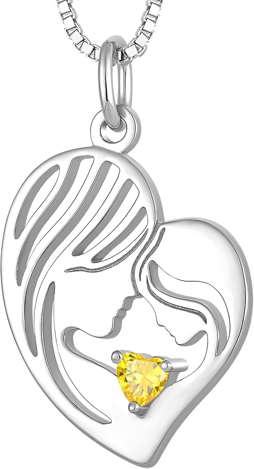 YL Mother Necklace for Women 925 Sterling Silver Mum Heart Pendant Birthstone Jewelry for Mom
