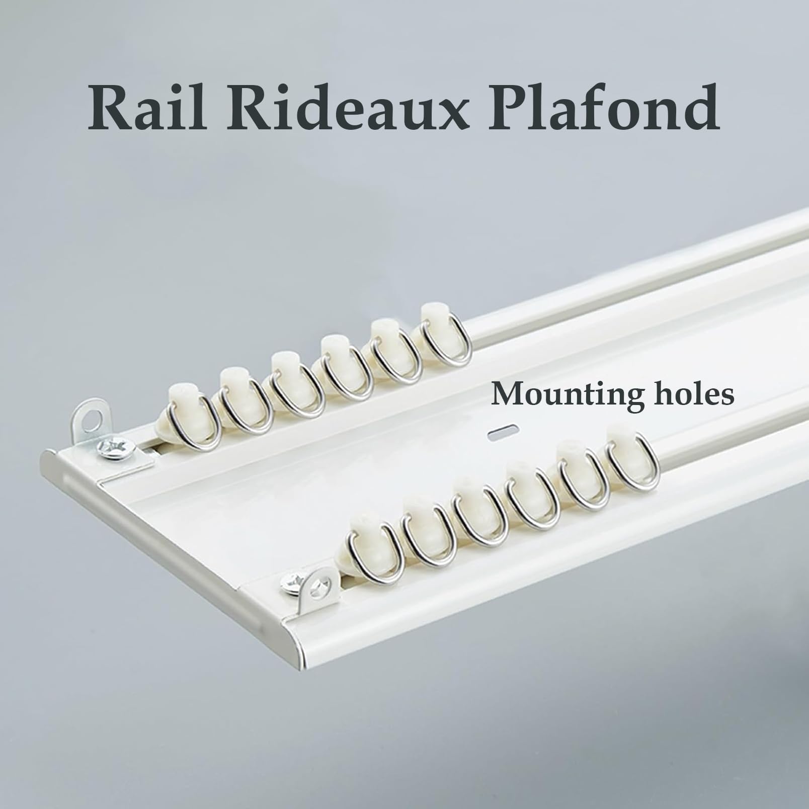 Rail De Rideau De Plafond Ultra Fins, 190cm Double Tringle A Rideaux en Aluminium Blanc, Rail Pour Rideaux, Séparateur De Pièce
