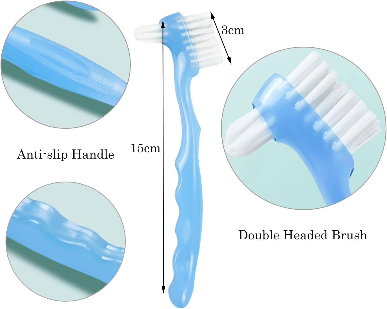 EvaGO 3 Pcs Denture Cleaning Brush with Multi-Layered Bristles and Ergonomic Rubber Handle Portable Denture Brush Double Sided Brush for False Teeth Cleaning (Blue, Purple, Orange) : Health & Household