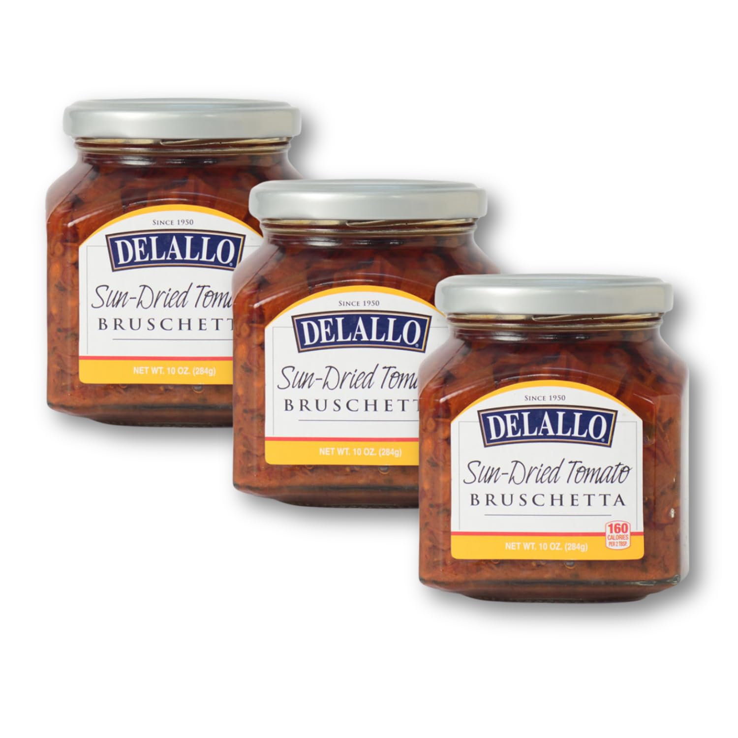 DeLallo Sun-Dried Tomato Bruschetta, Gourmet Spread Made with Extra Virgin Olive Oil, Authentic Italian Recipe, Non-GMO, Kosher, Gluten-Free, 10 oz Jar, (3 Pack)
