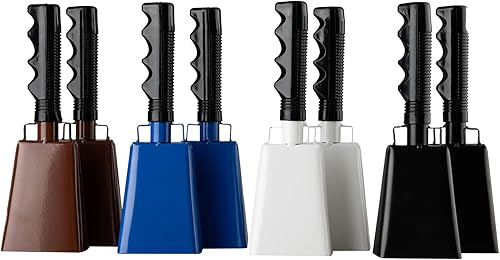 Miniatura 5 de Campanas de vaca de acero de 8 pulgadas con asa, campana de mano animadora para eventos deportivos, fútbol, fiesta, granja, campanillas de mano de