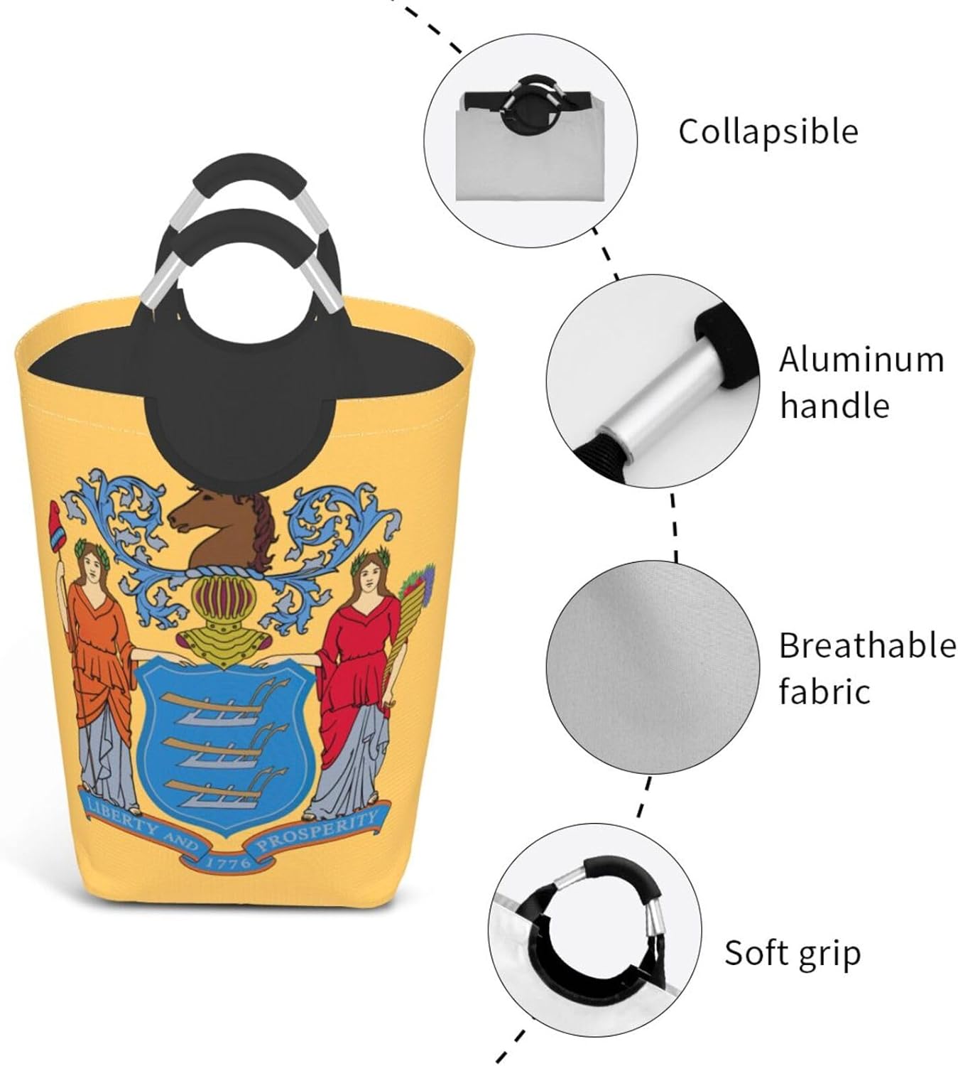 Flag Of New Jersey Print Laundry Hamper With Handle, Large Laundry Bags Collapsible Dirty Clothes Basket For Bathroom