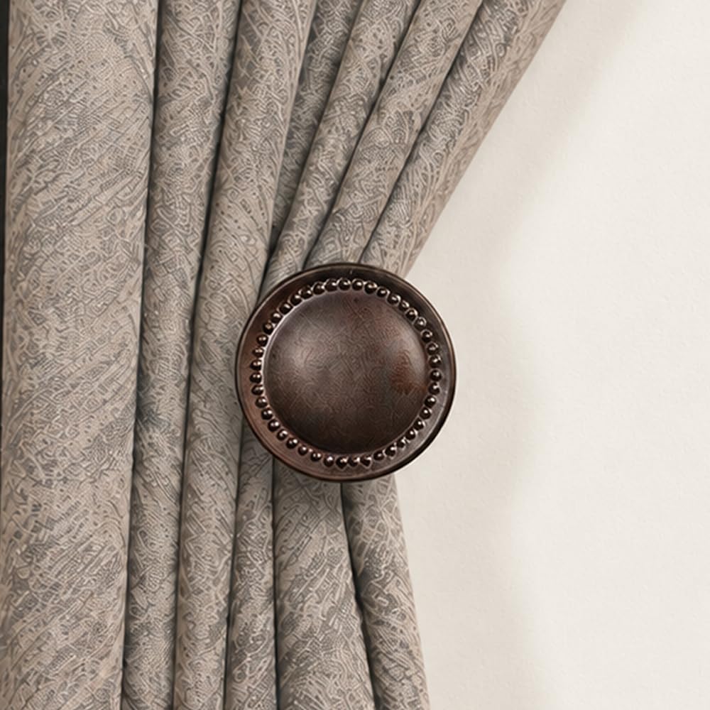 Deco Window Curtain Holdbacks Pair Brown Curtains Tiebacks Voile hooks Metal Swag Drapery Holders Spin Medallion Brown Oil Rubbed (Set of 2)